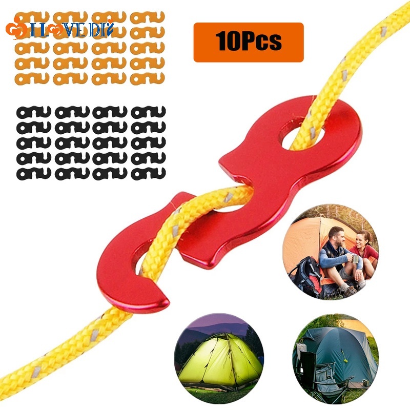 10pcs Gesper Tali Tenda Bentuk S Bahan Aluminum Alloy Adjustable Untuk Travel / Camping / Outdoor