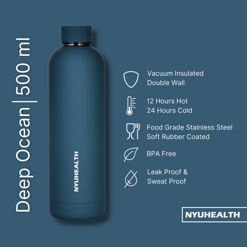 Nyuhealth Botol Minum Tumbler Stainless Steel Vacuum Flask Warna Deep Ocean 500ml
