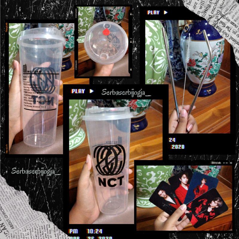 Reusable Cup NCT Sablon Free Photocard+Sedotan PC Resonance KPOP Korea Taeyong Jaehyun Mark Jaemin
