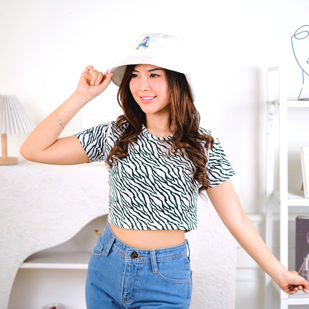 Tq88indonesia FashionBaju Atasan Wanita Lengan Pendek Zebra Crop Top / Busana Santai Cewek / Ootd / Outfit / Outfit