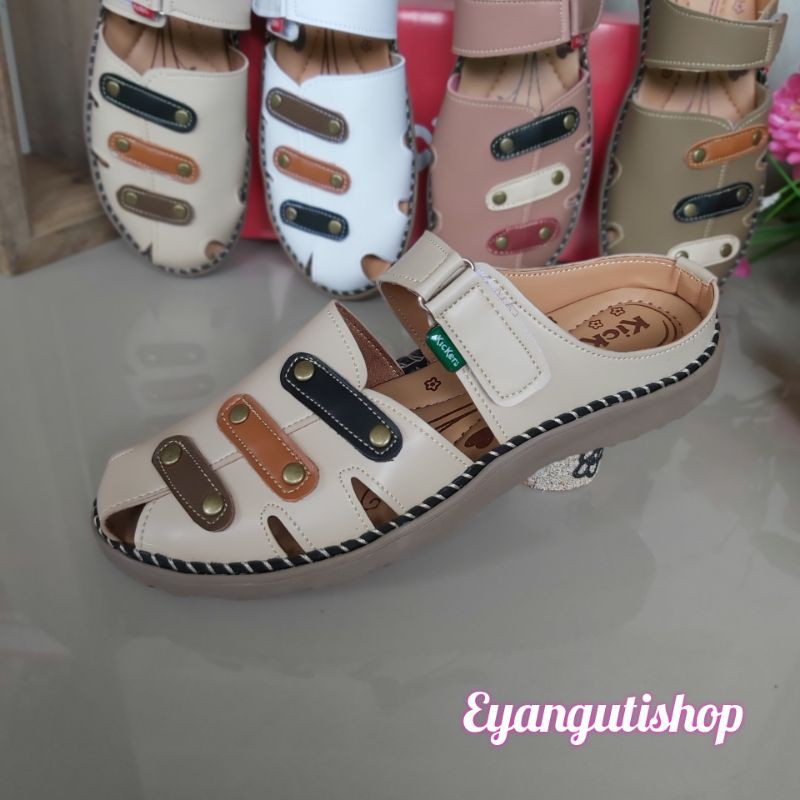 SL.62 Sandal kickers wanita model terbaru 2022 / Sandal Kickers kasual  / Kickers sandal tutong wanita / sandal Kickers kulit / sandal slop Kickers-5