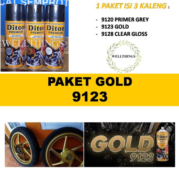 Paket Lengkap Cat Pilox Diton Premium 9123 Gold Solid Warna Emas
