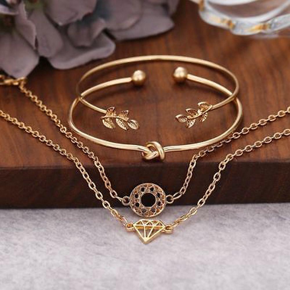 4Pcs Set Gelang  Tangan Wanita  Model Simpul Permata Hollow 