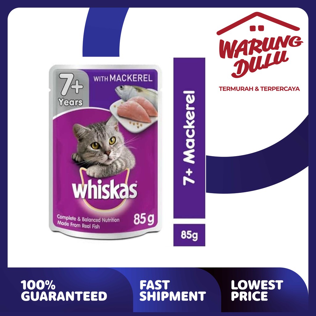 MAKANAN KUCING WHISKAS POUCH MACKEREL SENIOR 7+ 85GR