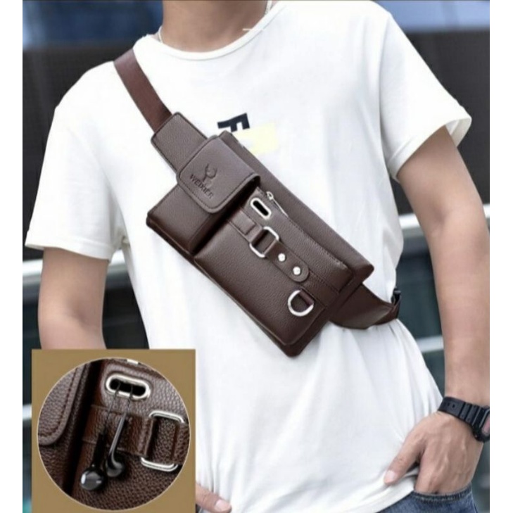 PTM-tas slempang dada-slingbag pria kulit-waistbag pria cross body