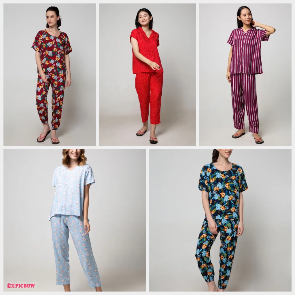 Nevada  ST Yves Piyama lengan pendek celana panjang pyama katun rayon adem