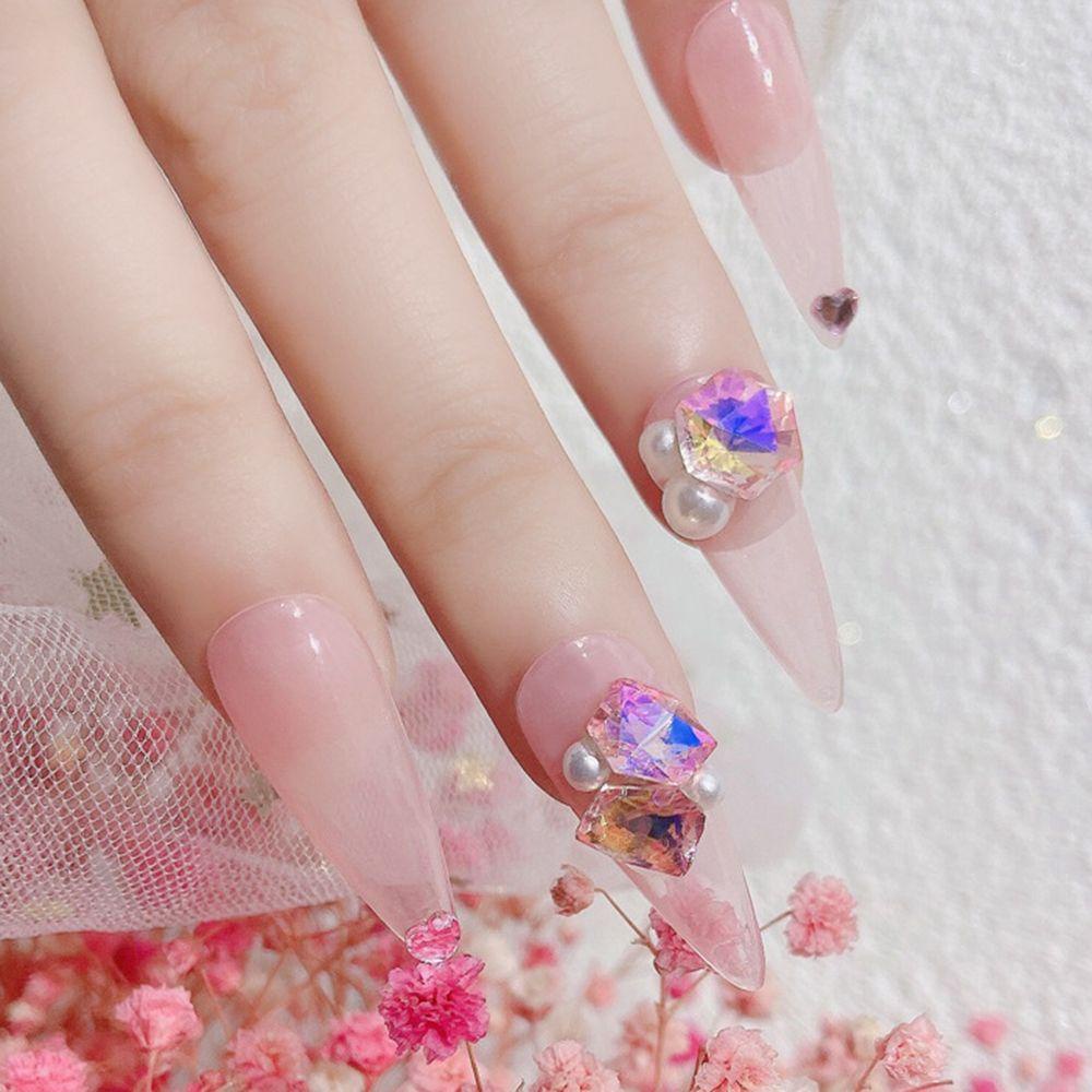 Mxbeauty Nail Art Rhinestones Warna-Warni Mengkilap Menunjuk Kembali Glitter Permata DIY Craft Nail Charms