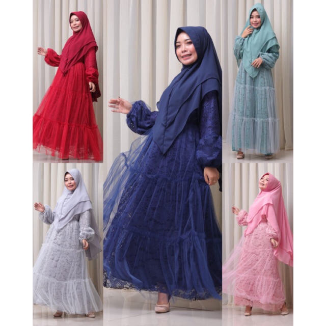 MIRESSA SYARI GAMIS BRUKAT LAPIS TILE EDISI LEBARAN GAMIS BRUKAT PESTA MEWAH GAMIS TILE
