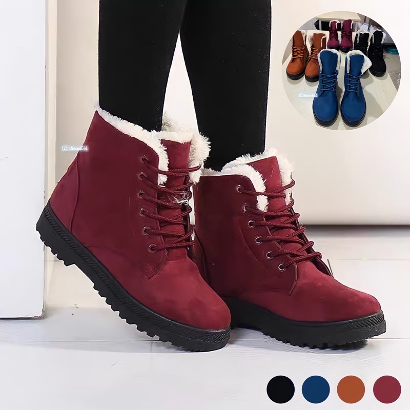 Boots winter wanita sepatu hangat musim dingin import ankle murah inner bulu fur Ciri