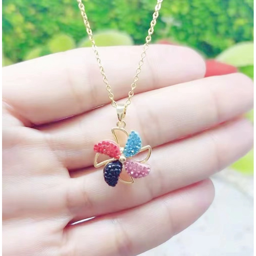 Kalung Angin Titanium Permata Warna Warni Perhiasan Fashion