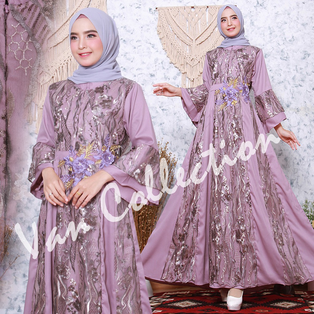 Zora Gamis Pesta Full Brukat Tile/ Gamis Seragam Kondangan/ Baju Wanita Muslim Jumbo