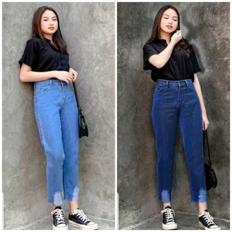 CELANA BOYFRIEND JEANS RIPPED SOBEK WANITA//BOYFRIEND RIPPED/BF SOBEK