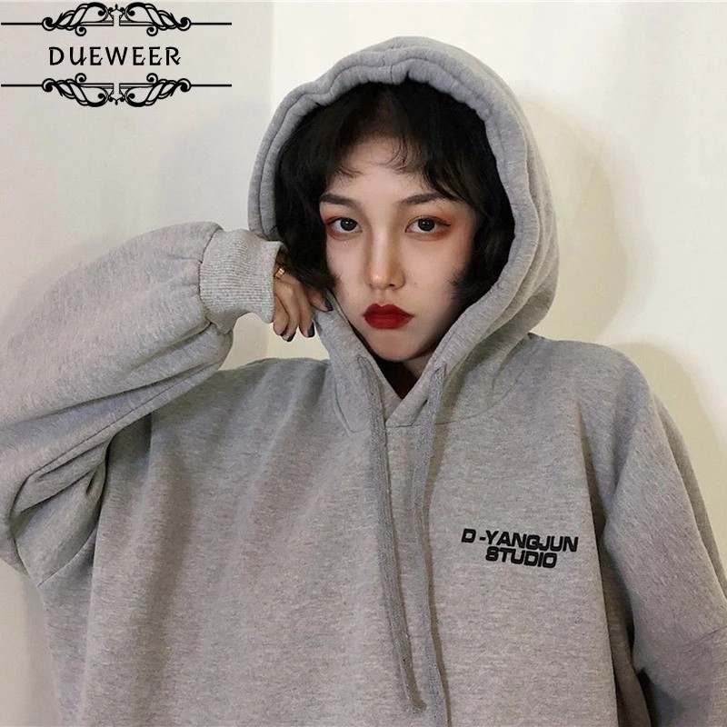 Hoodie Wanita Oversize Korean Style Xxl Murah Bahan Cotton Fleece Tebal Sweater Polos Ori Kekinian