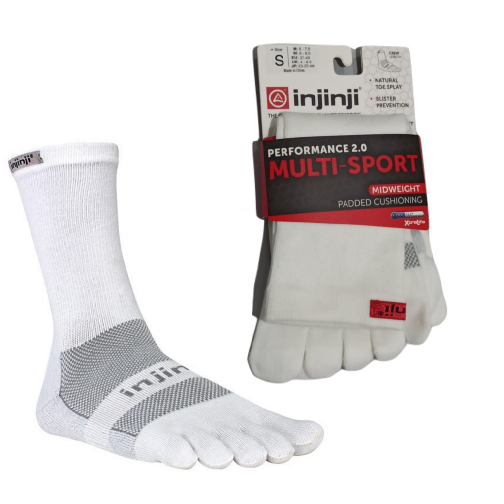 INJINJI PERFORM Run 2.0 Crew Multi SPORT - SIZE S - kaos kaki anti blister - WHITE MIDWEIGHT