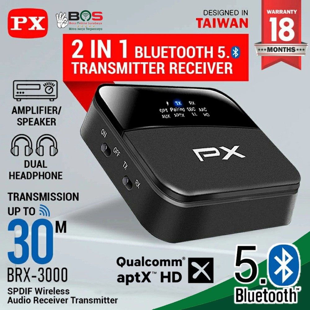 Bluetooth Audio Receiver 5.0 HD Stereo Transmitter 2 in 1 PX BRX-3000