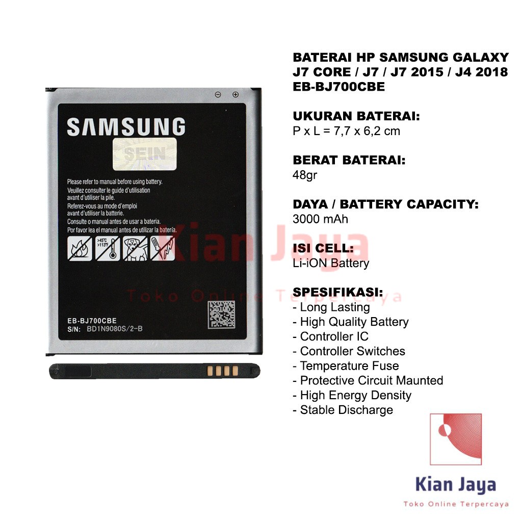 [Garansi 100% Ori] Baterai Galaxy J7 2015 / J7 Duos, SM-J700F / Galaxy J4 2018, SM-J400F / Galaxy J7 Core, SM-J701F, EB-BJ700CBE Batre Battery Batre Batrai Hp J700 J700F J400 J400F J701F Original