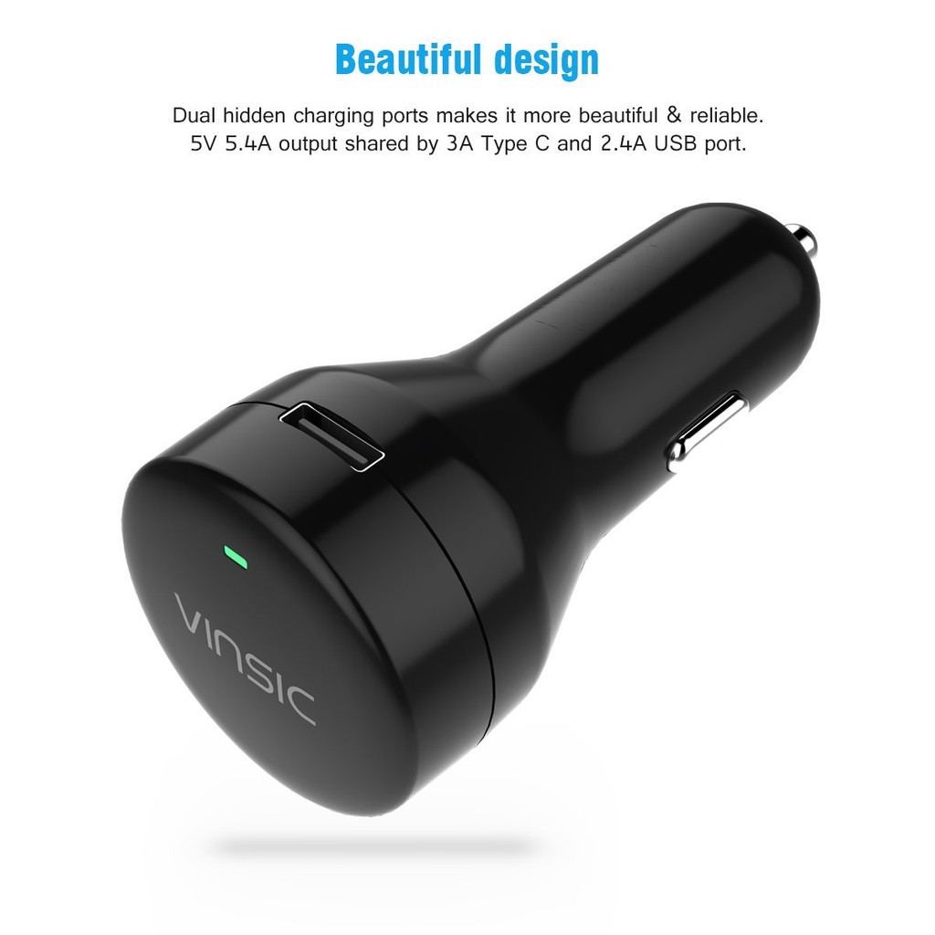 Original Vinsic Type C Dual Port Fast Charging Car Charger Model VSCC207