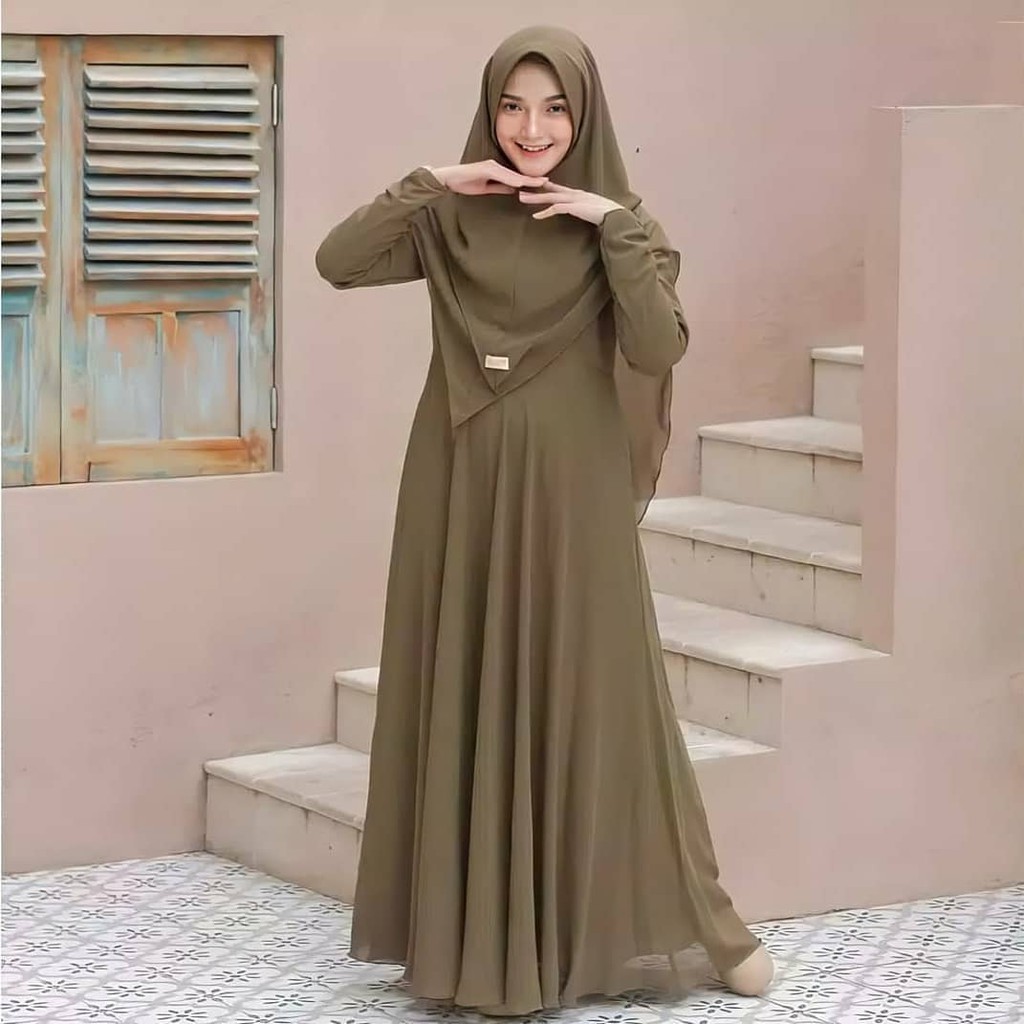 MAYRA SYARI SET KHIMAR M-XXL Gamis Baju Busana Wanita Muslim Remaja Jumbo Terbaru Termurah 2021-HIJAU ARMY