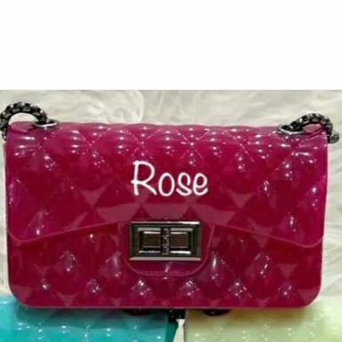 Tas Jelly Glossy Import Selempang Rantai Hitam Besar