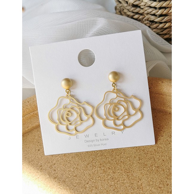 LRC Anting Tusuk Fashion Golden 925 Silver Needle Hollow Flower Earrings D98850