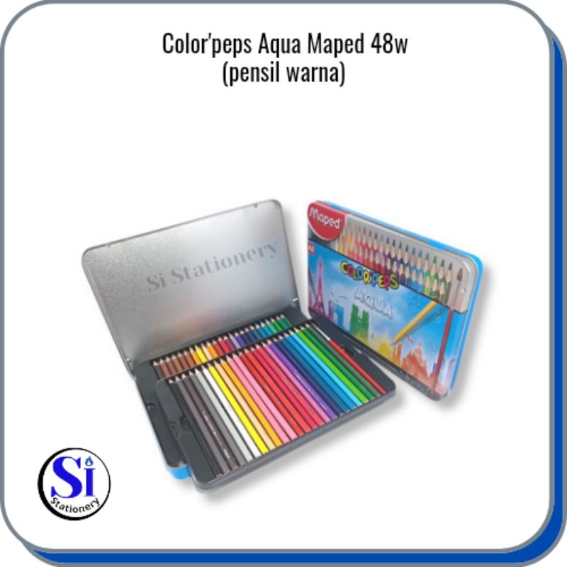 

Pensil Warna Maped Aqua Color'peps 48 warna + Kuas/Watercolour Pensil - Metal Box
