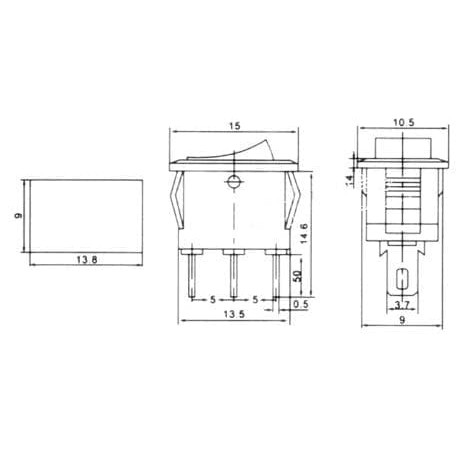 ROCKER SWITCH TOMBOL SAKLAR ON OFF ON 3 PIN 15X19 15*10 MM 250V HITAM