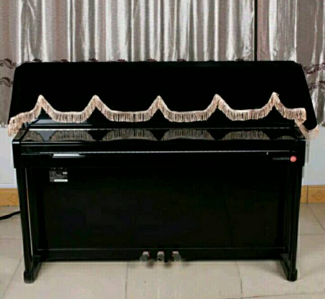 Cover piano kain penutup piano upright tebal dengan rumbai emas kain pelindung piano dari debu