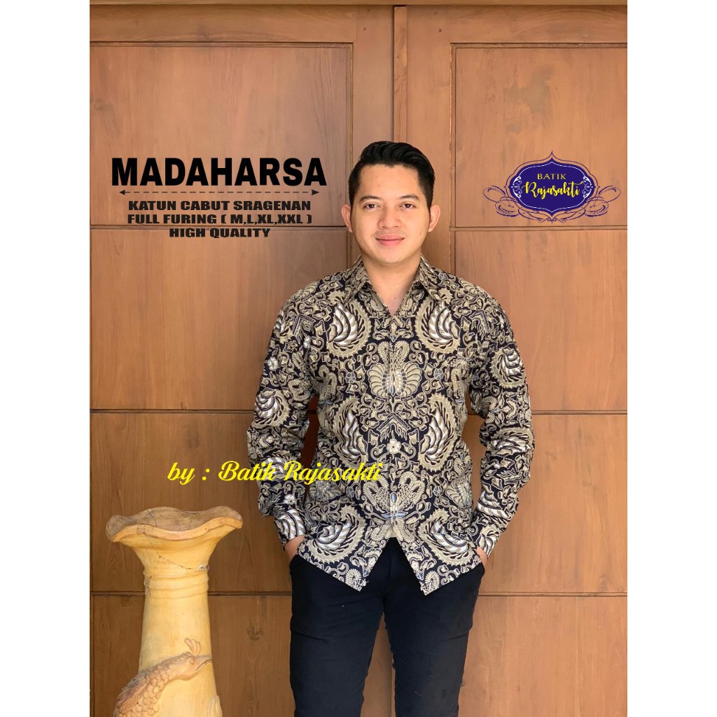 MADAHARSA Baju Kemeja Batik Pria Lengan Panjang PREMIUM  FULL FURING Rajasakti SOLO