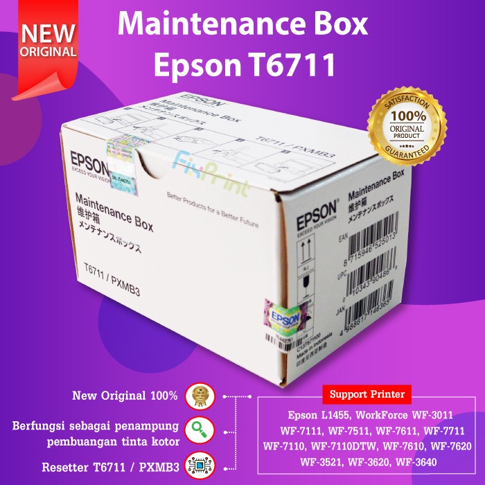 Original Epson T6711 C13T671100 Maintenance Box Printer L1455 WF7611 WF7211 WF7111 WF7711 WF7511