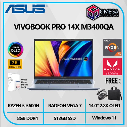 ASUS VIVOBOOK PRO 14X OLED M3400QA RYZEN 5 5600H 16GB 512SSD VEGA W11+OHS 14.0 2.8K