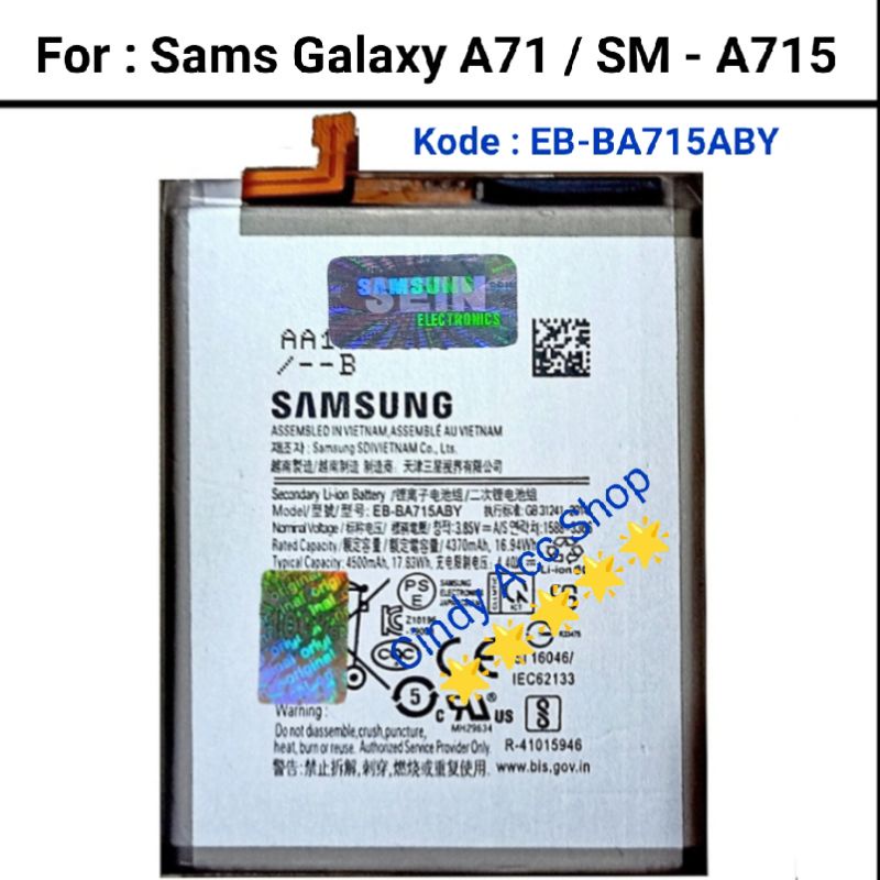 Baterai Samsung Galaxy A71 SM-A715 EB-BA715ABY Original Batre Battery