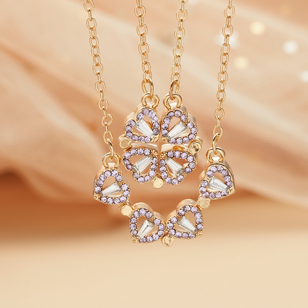 Kalung Rantai Liontin Hati Magnetik Hias Berlian Imitasi Multi Warna Untuk Wanita