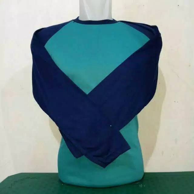 KAOS POLOS RAGLAN LENGAN PANJANG BIRU TOSCA COMBINASI BIRU DONGKER