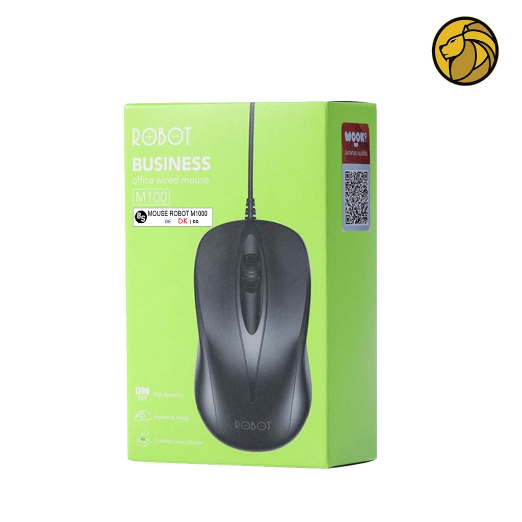 Robot M100 Wired Mouse 1200 DPI - Mouse Kabel Black