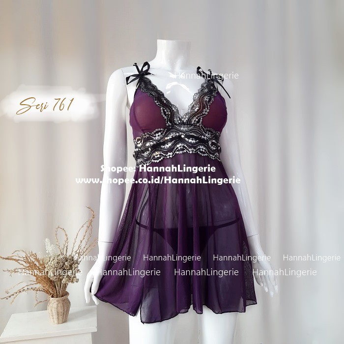 Lingerie S-L Premium by Hannah Lingerie Warna Ungu Mewah Baju Tidur Sexi Transparan Wanita Hot 761