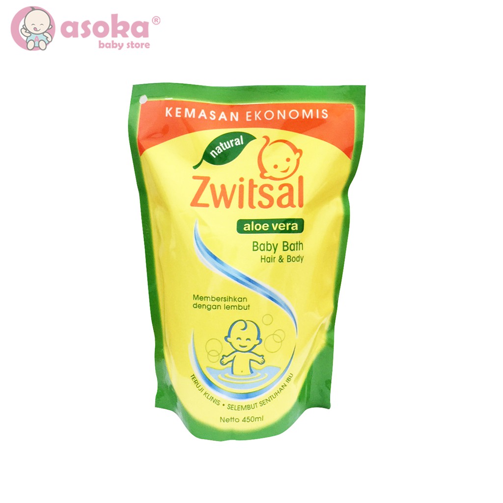 Zwitsal Baby Bath Natural Hair &amp; Body Aloe Vera Refill 450ml ASOKA