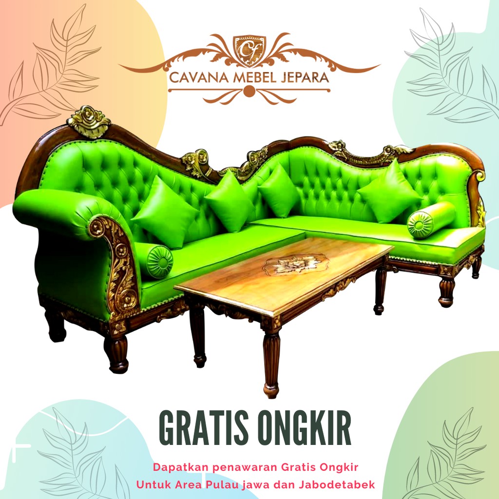 kursi sudut kayu jati - kursi sofa jepara letter L ukuran 200x250cm