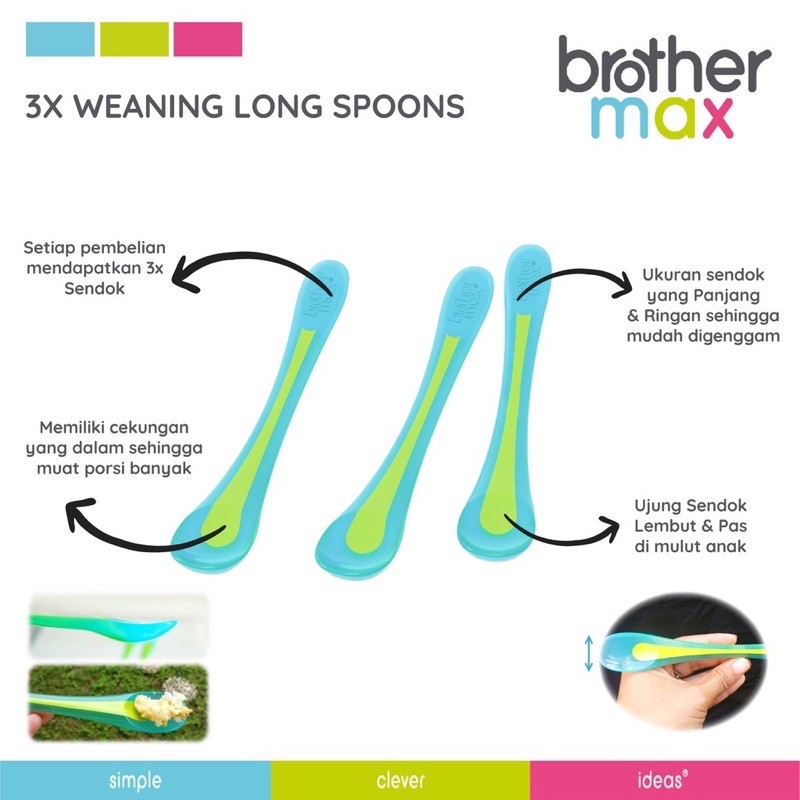 Brother Max 3x Long Spoons/sendok makan bayi isi 3 Pcs