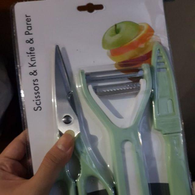 Benco Alat Masak Set 3 Pcs Pisau Gunting Pengupas Buah Lengkap Serbaguna Multifungsi