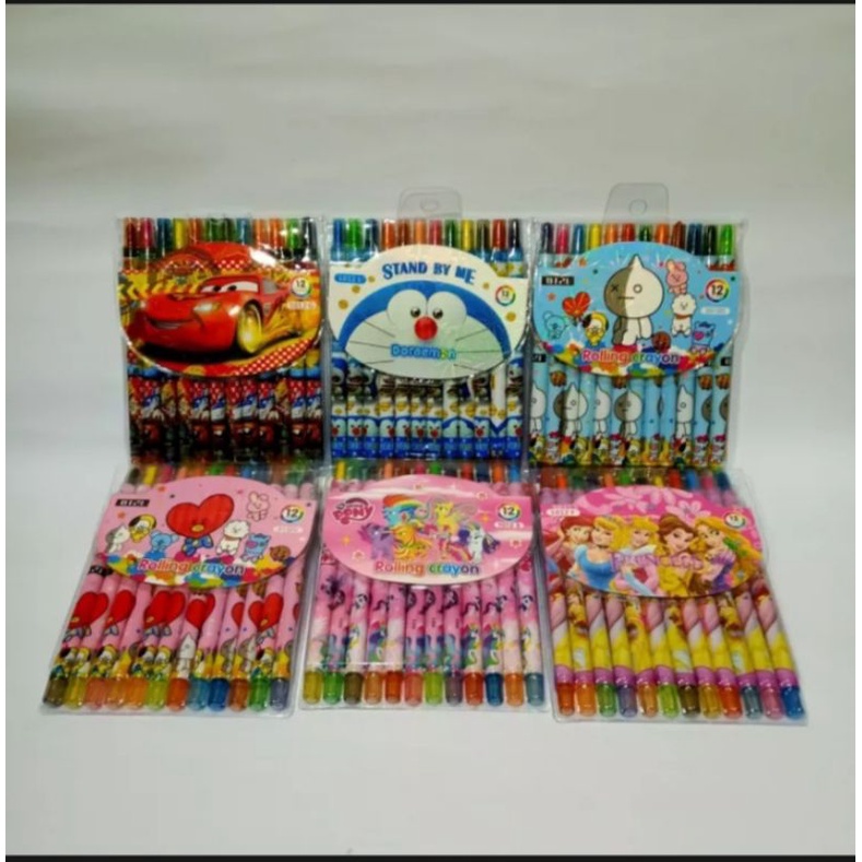 

1 SET (12 batang) ROLIING CRAYON/CRAYON PUTAR KARAKTER/ 12 WARNA/ PANJANG