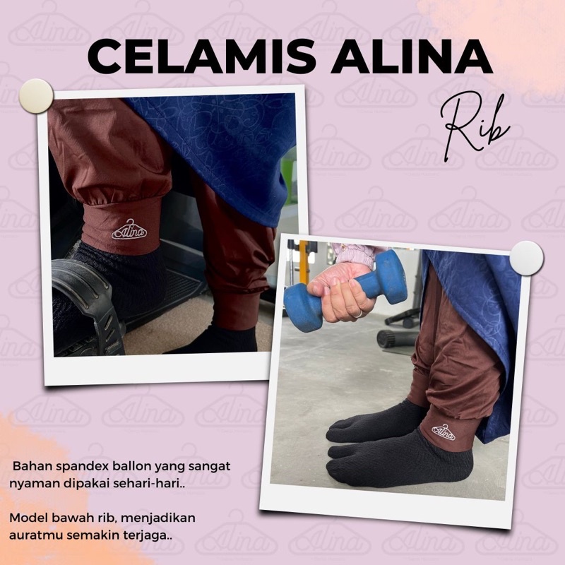 Celamis Wanita Rib Alina Muslimah - Celana Aladin Dalaman Gamis Jubah Perempuan Harian - Inner Pants All Size dan Jumbo