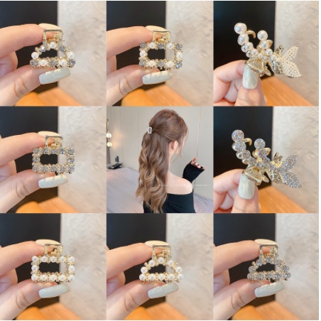Jedai Mutiara Elegan Mini 2.5CM dan 3CM - Jepit Rambut Alloy Korea Mutiara Permata - Jepit Salon Logam Warna Emas