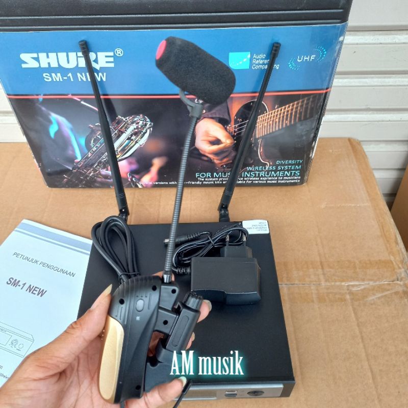 MIC WIRELESS INSTRUMENT SAXOPHONE DAN TROMPET SHURE SM1 NEW PLUS KOPER SM 1 NEW