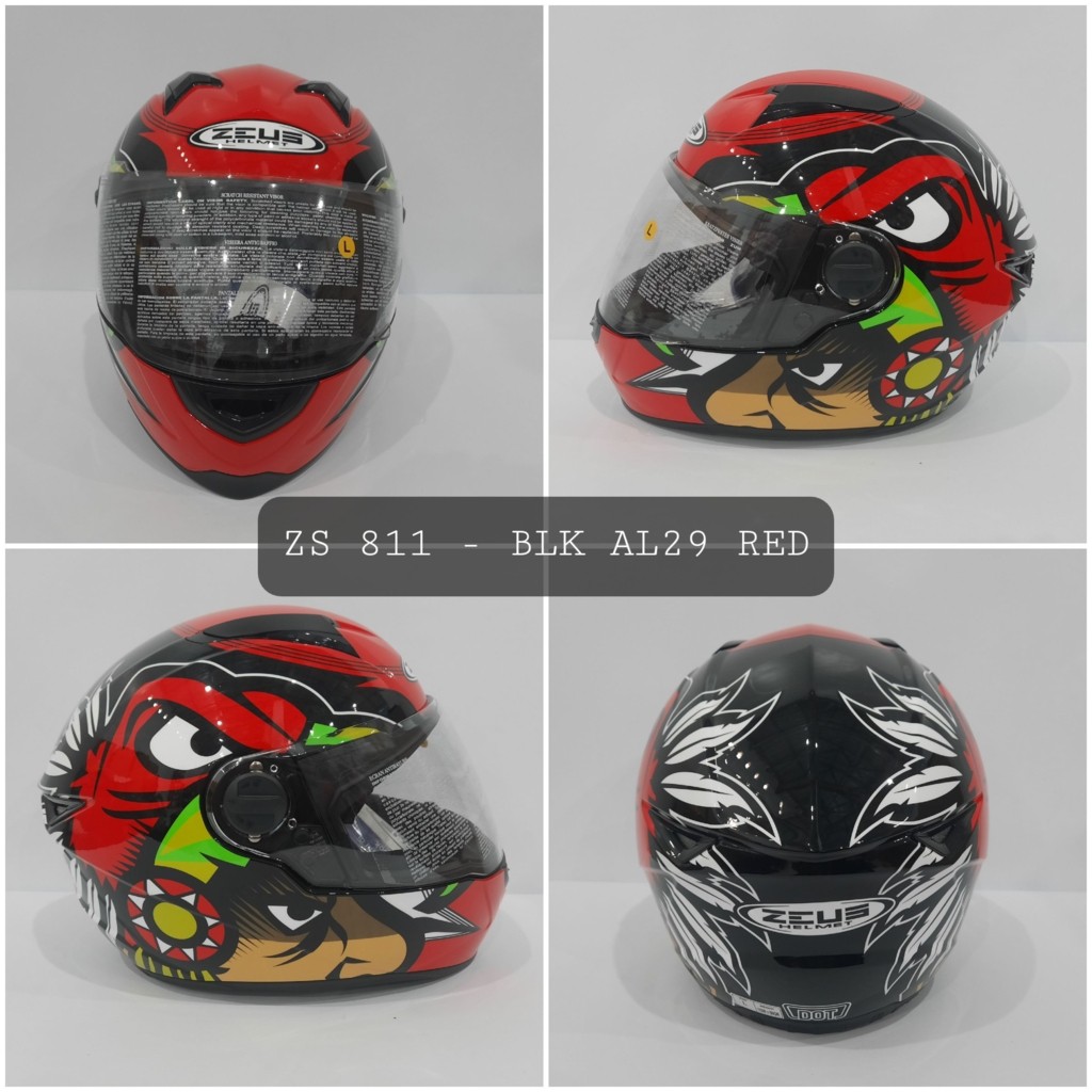 HELM ZEUS FULL FACE BLACK AL29 RED - FREE SMOKE VISOR ZEUS ORIGINAL ( ONGKIR 2KG )