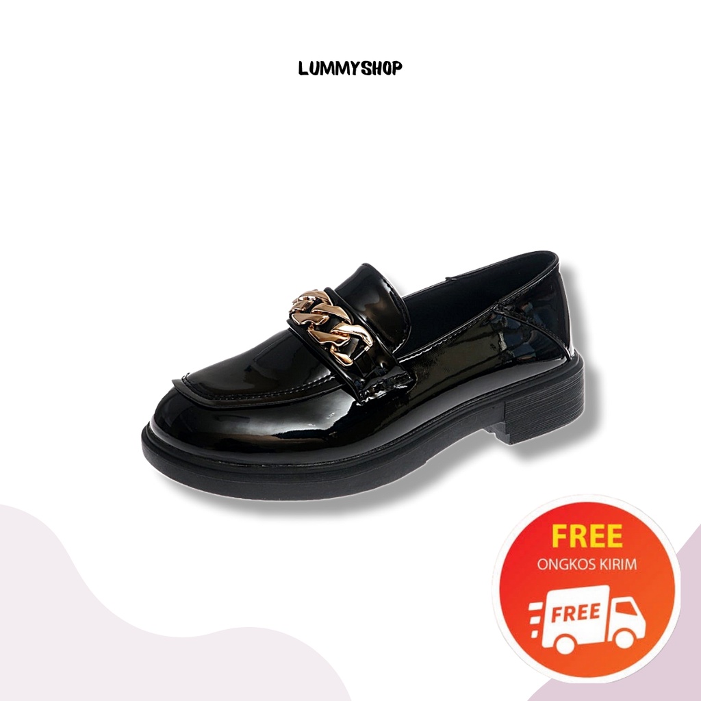 LUMMYSHOP SEPATU WANITA UNITY CHAIN LOAFERS BLACK IMPORT PREMIUM