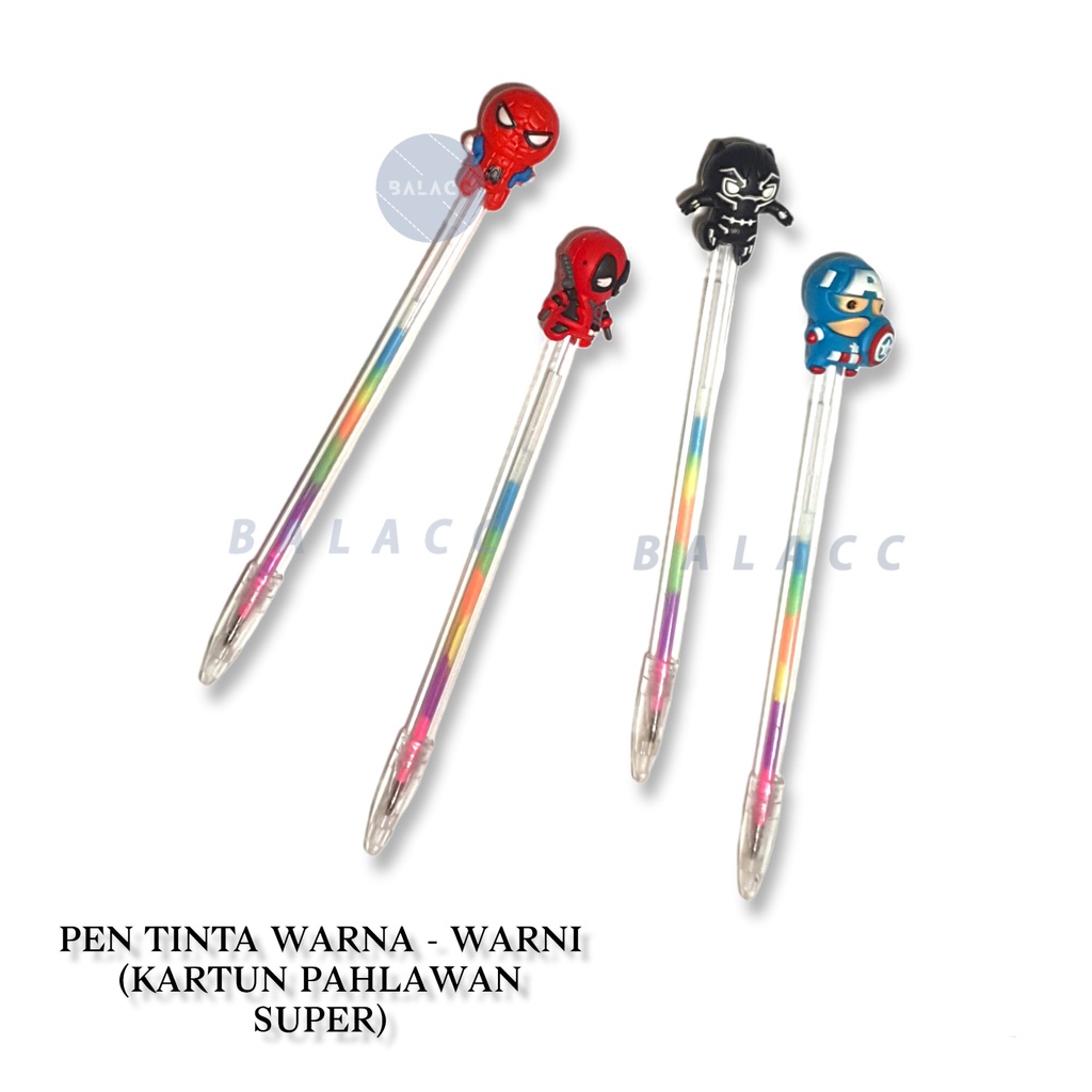 Pen Pelangi / Pen Tinta Pelangi / Pen Warna Murah Lucu Kartun Pahlawan / Pen Tinta Gel Warna