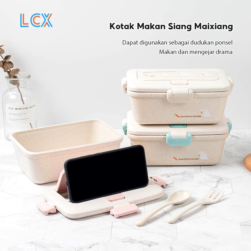 LCX Tempat makan/Lunch Box Jerami Gandum Kotak Makan Bento Anti Tumpah Single-Layer Kotak Bekal Tempat Makan