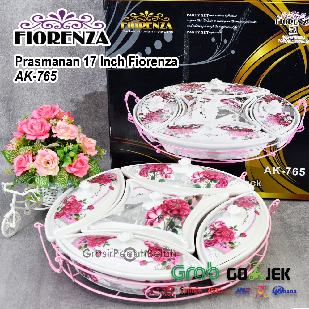 Prasmanan Putar Wadah Saji Keramik 17 Inch Motif Bunga Fiorenza AK-765