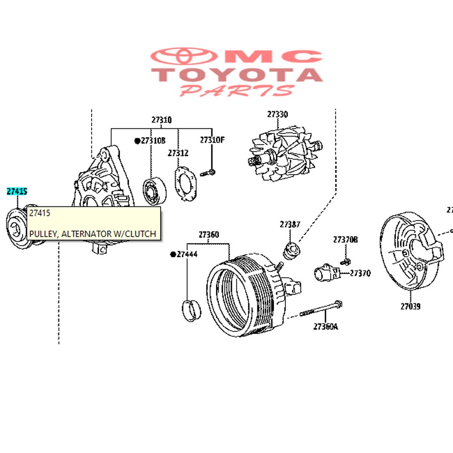 Pulley Alternator Dinamo Innova Reborn Hilux Fortuner New Diesel 27415-0L050