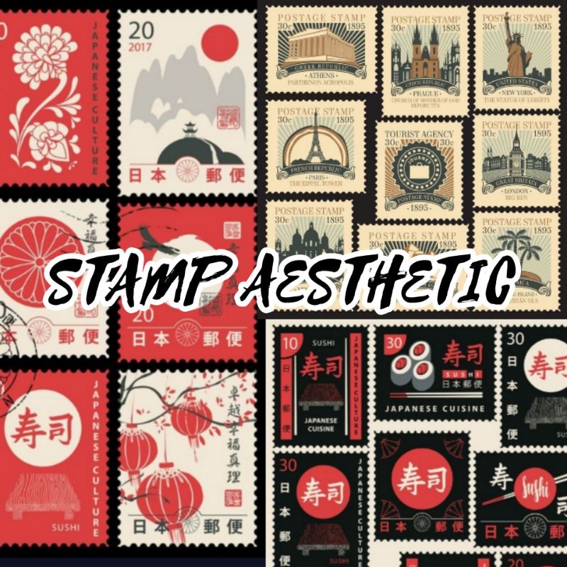 

45Pcs Postage Stamp Deco Sticker Pack Aesthetic Dekorasi Scrapbook Sticker Jurnal Diary
